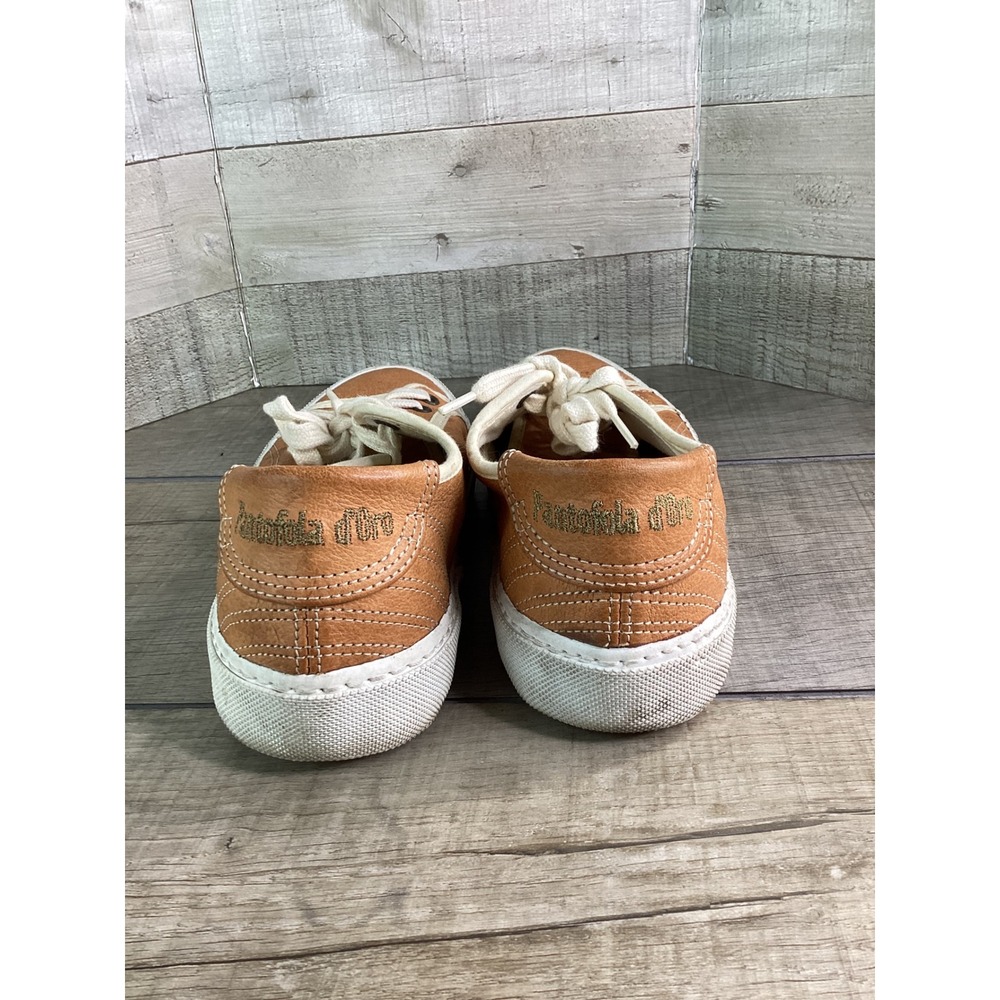 Pantofola d'Oro Tan Leather Low Top Sneakers Women Size 39 Gold Logo Italian - Picture 5 of 8